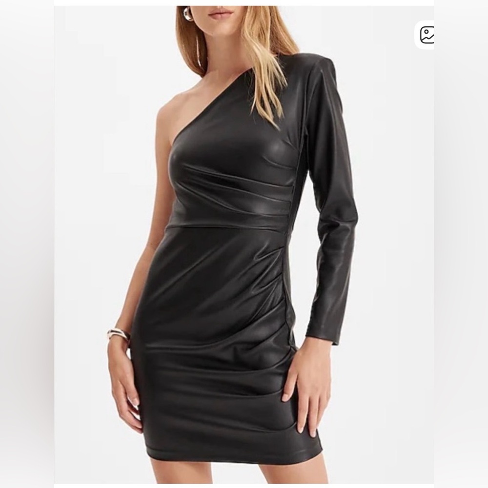 Express Faux Leather One Shoulder Dress